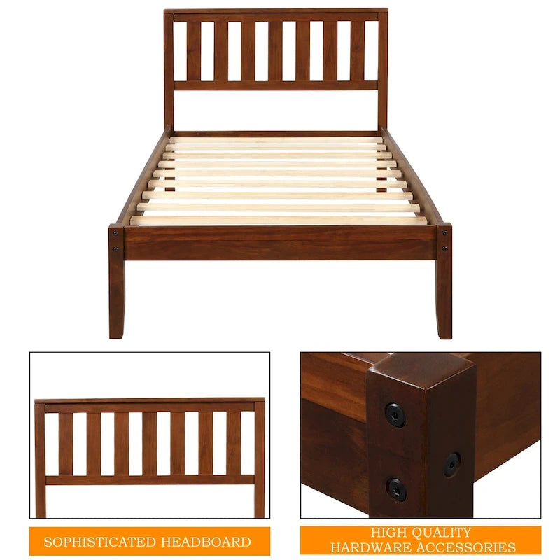 Lit plateforme en bois avec tête de lit