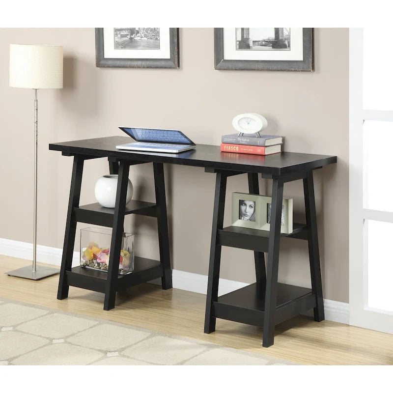 Bureau avec double support et étagère de rangement