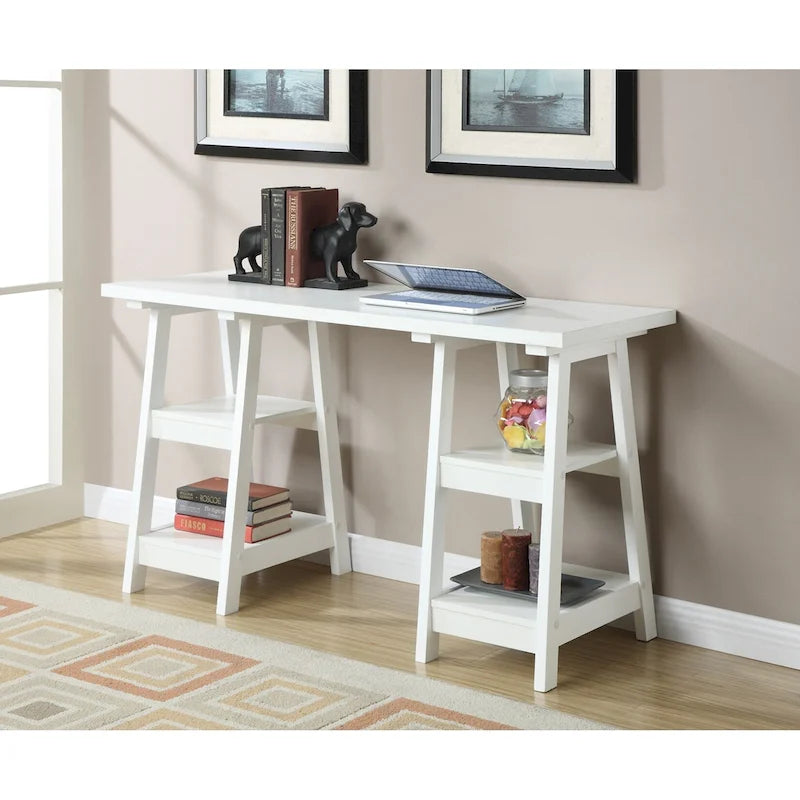 Bureau avec double support et étagère de rangement