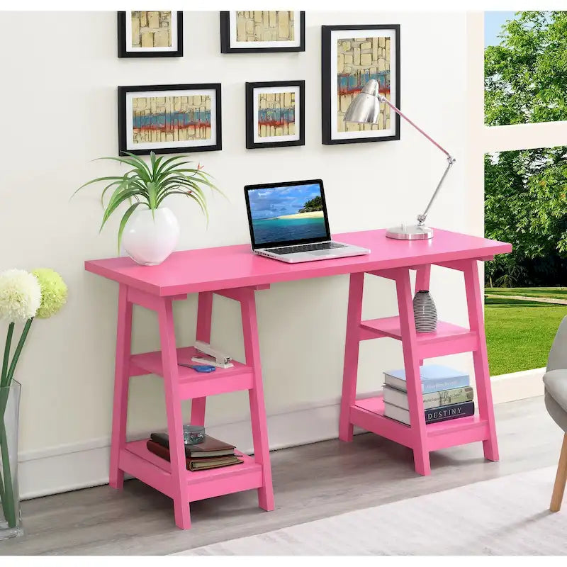 Bureau avec double support et étagère de rangement