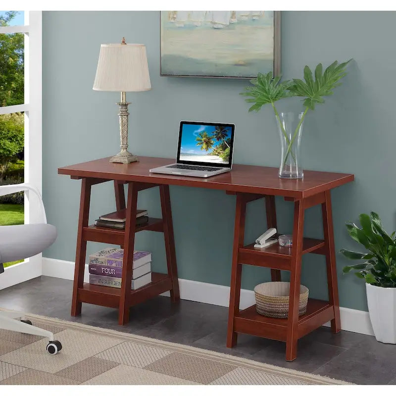 Bureau avec double support et étagère de rangement