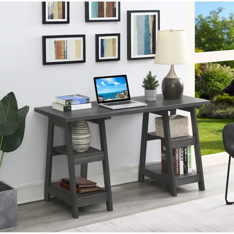 Bureau avec double support et étagère de rangement