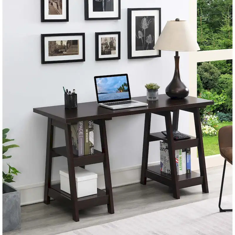 Bureau avec double support et étagère de rangement