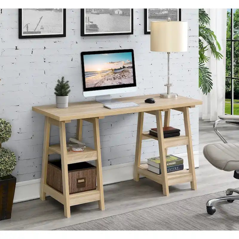 Bureau avec double support et étagère de rangement