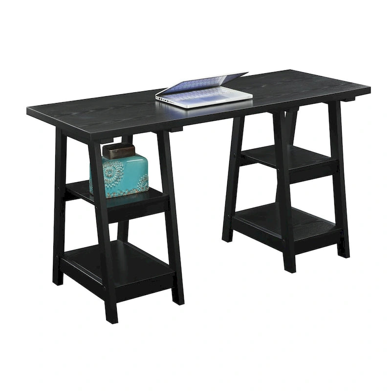 Bureau avec double support et étagère de rangement