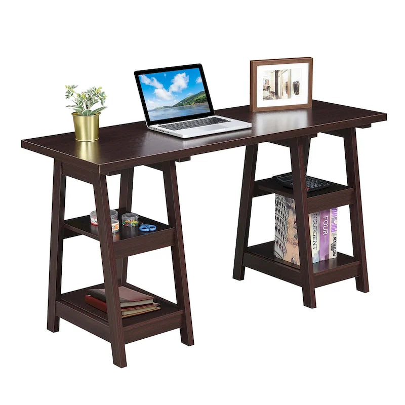 Bureau avec double support et étagère de rangement