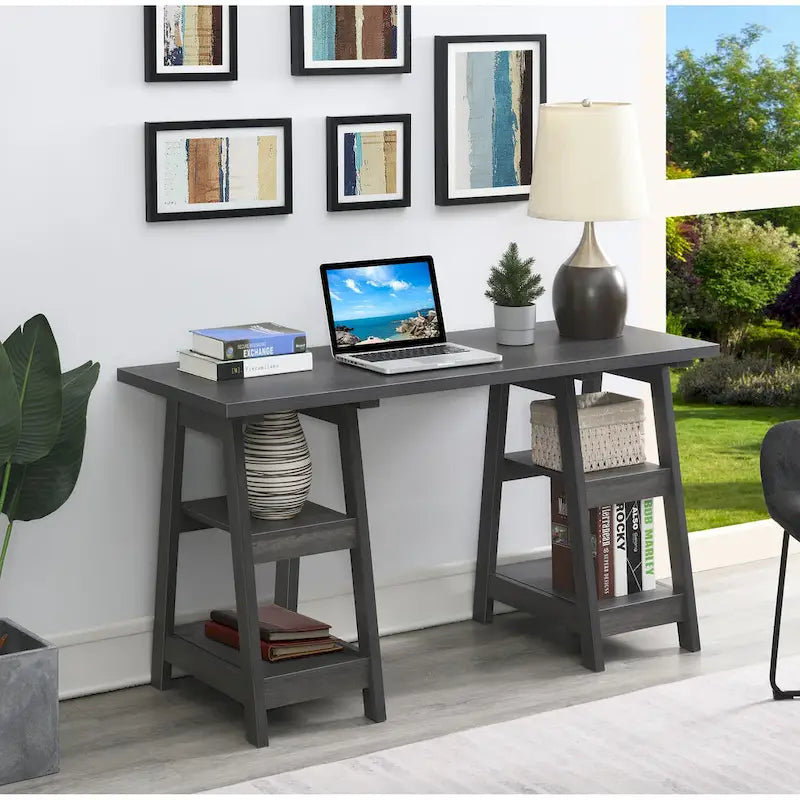 Bureau avec double support et étagère de rangement
