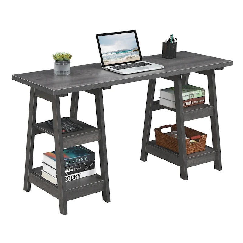 Bureau avec double support et étagère de rangement