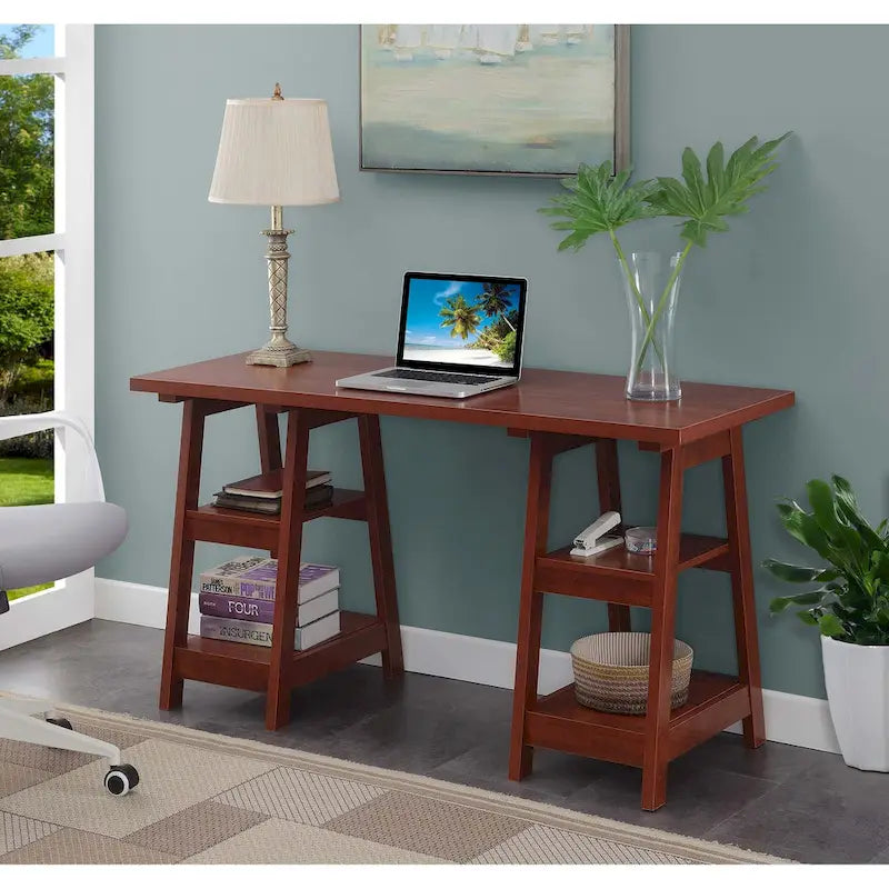 Bureau avec double support et étagère de rangement
