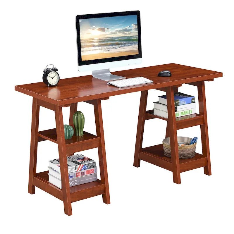 Bureau avec double support et étagère de rangement
