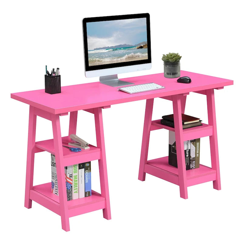 Bureau avec double support et étagère de rangement