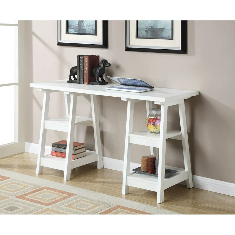 Bureau avec double support et étagère de rangement