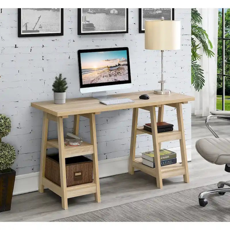 Bureau avec double support et étagère de rangement