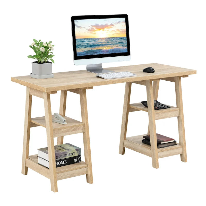 Bureau avec double support et étagère de rangement