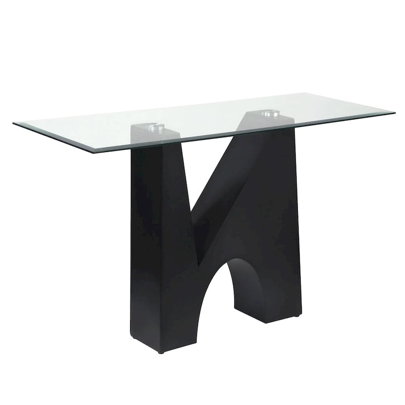 Console d'entrée moderne noire avec plateau en verre de 122 cm