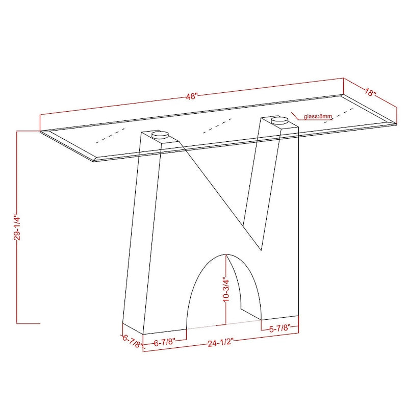 Console d'entrée moderne noire avec plateau en verre de 122 cm
