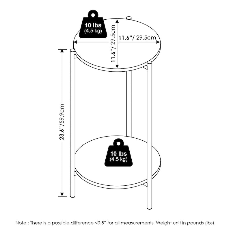 Table moderne double couche haute à bords arrondis avec pieds métalliques robustes