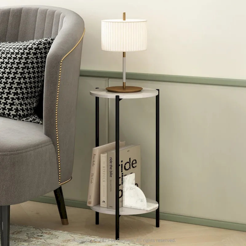 Table moderne double couche haute à bords arrondis avec pieds métalliques robustes