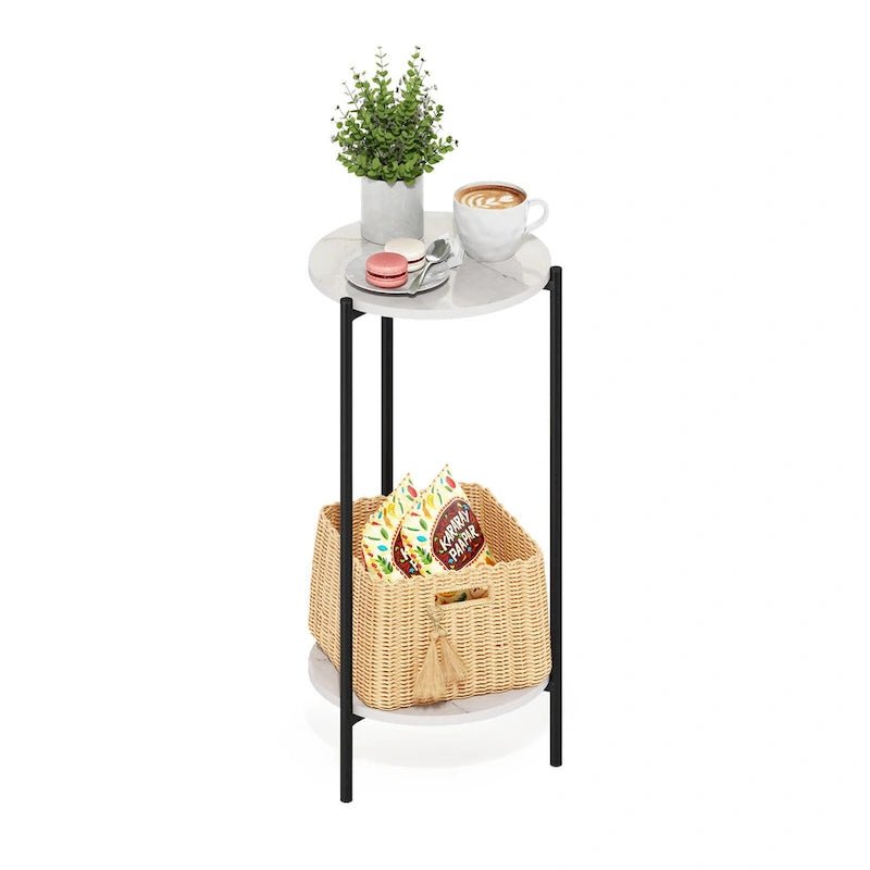 Table moderne double couche haute à bords arrondis avec pieds métalliques robustes