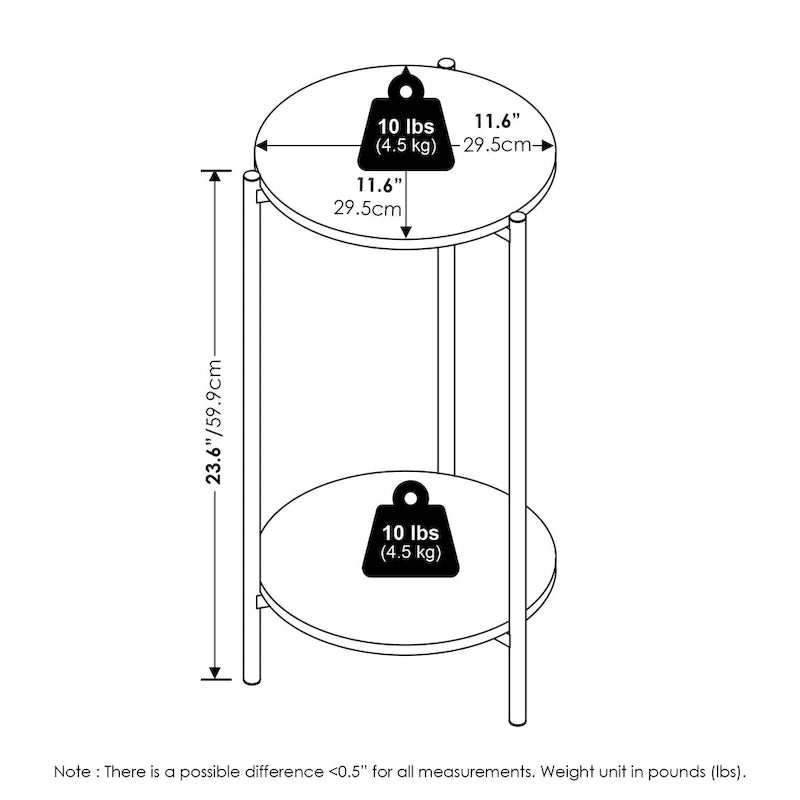 Table moderne double couche haute à bords arrondis avec pieds métalliques robustes