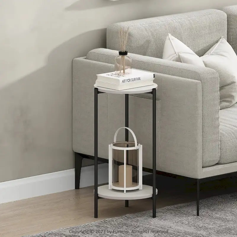 Table moderne double couche haute à bords arrondis avec pieds métalliques robustes