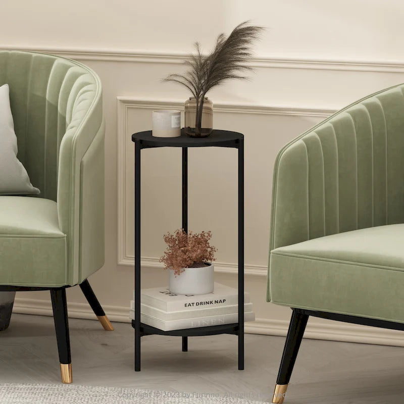 Table moderne double couche haute à bords arrondis avec pieds métalliques robustes