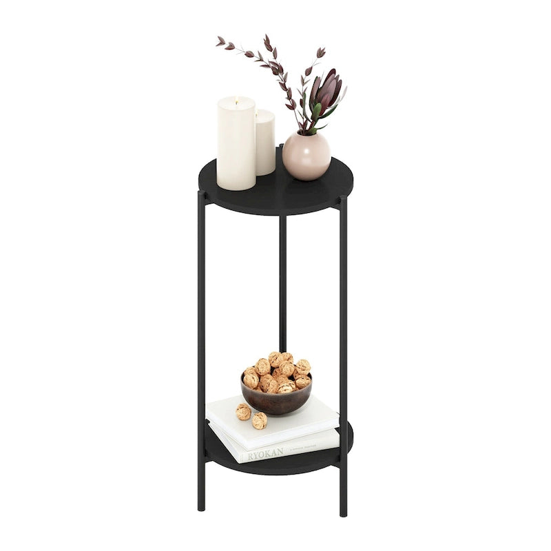 Table moderne double couche haute à bords arrondis avec pieds métalliques robustes