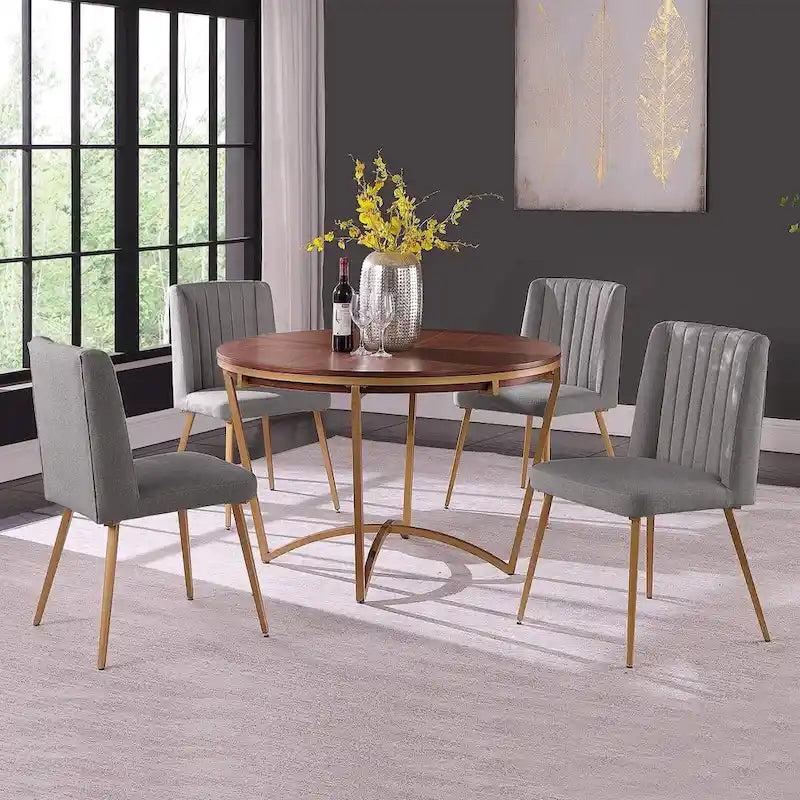 Table à manger ronde classique avec chaises de salle à manger en velours