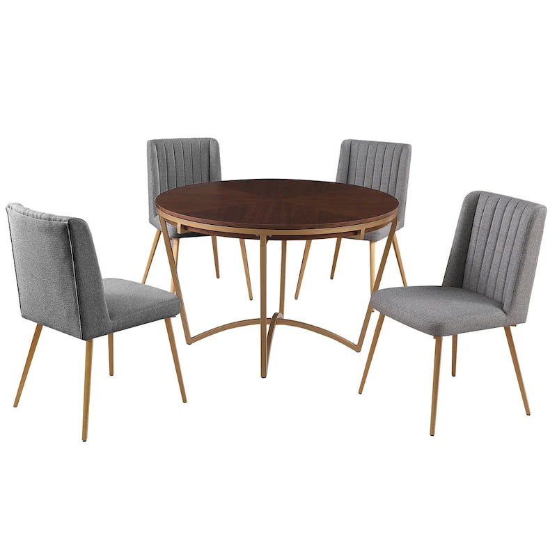 Table à manger ronde classique avec chaises de salle à manger en velours
