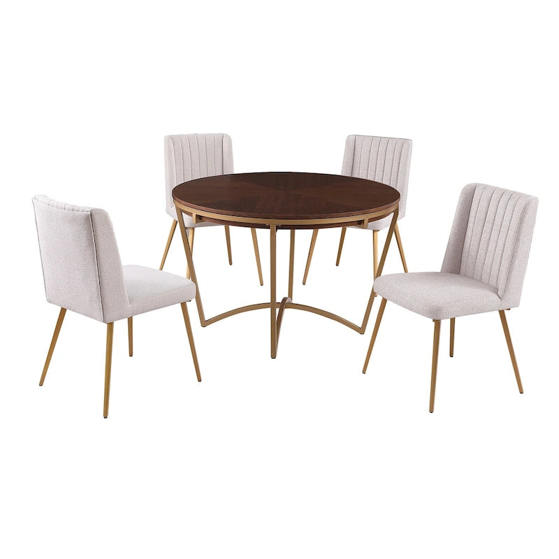 Table à manger ronde classique avec chaises de salle à manger en velours