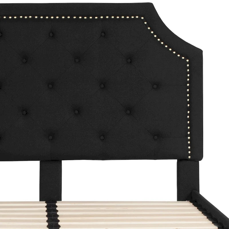 Lit plateforme capitonné à tête de lit arquée