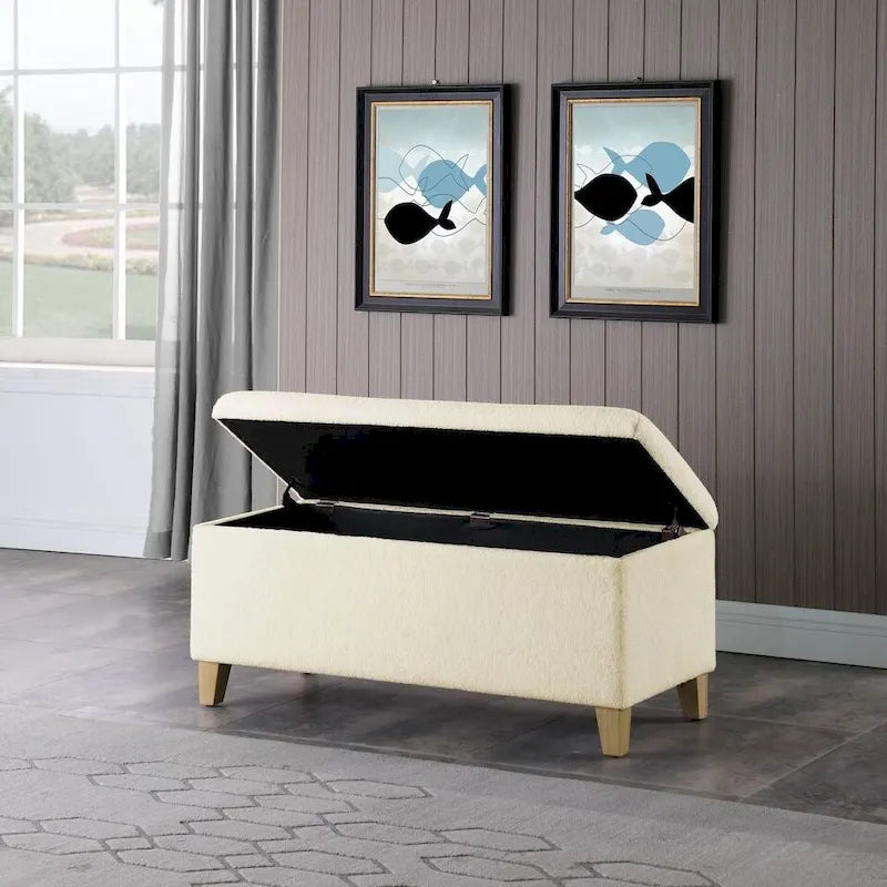 Banc de rangement rembourré en similicuir d'agneau — Crème
