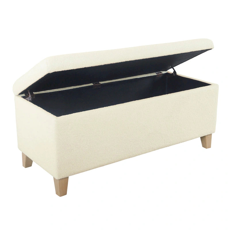 Banc de rangement rembourré en similicuir d'agneau — Crème