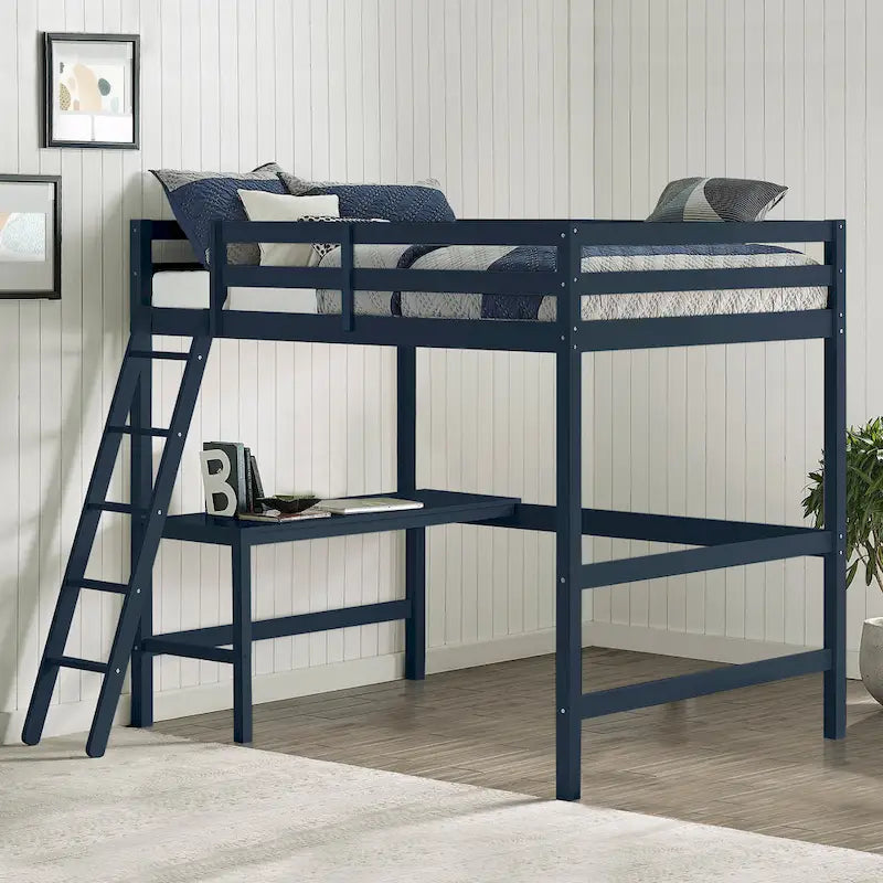 Lit mezzanine simple en bois (avec bureau)