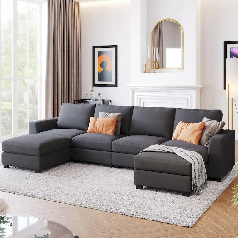 Canapé d'angle en U (comprend 2 poufs détachables)