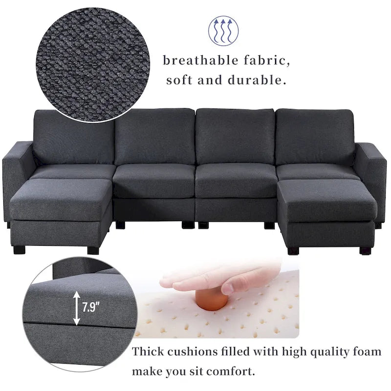 Canapé d'angle en U (comprend 2 poufs détachables)
