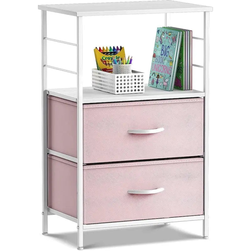 Table de chevet 2 tiroirs avec étagère de rangement - Meuble d'appoint de chambre à coucher