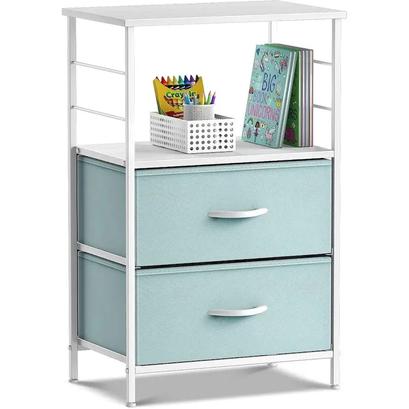 Table de chevet 2 tiroirs avec étagère de rangement - Meuble d'appoint de chambre à coucher