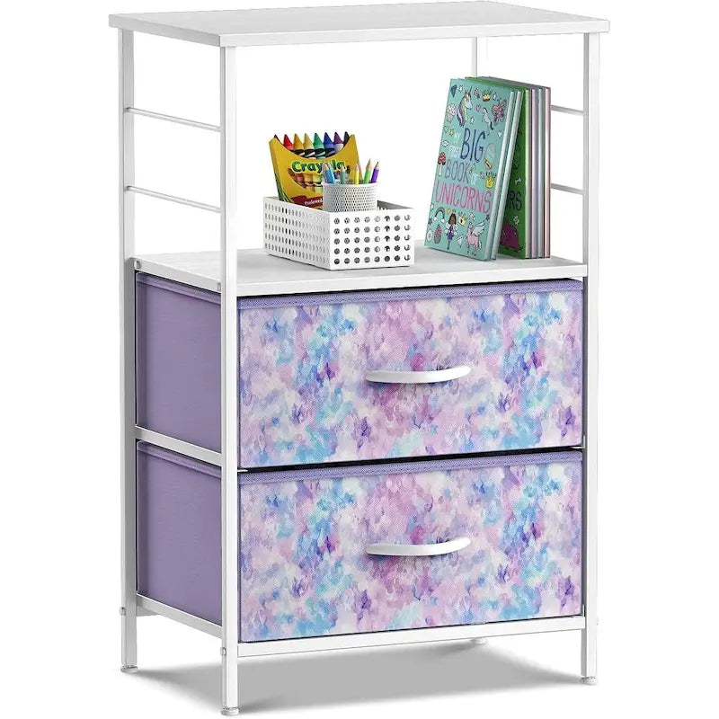 Table de chevet 2 tiroirs avec étagère de rangement - Meuble d'appoint de chambre à coucher