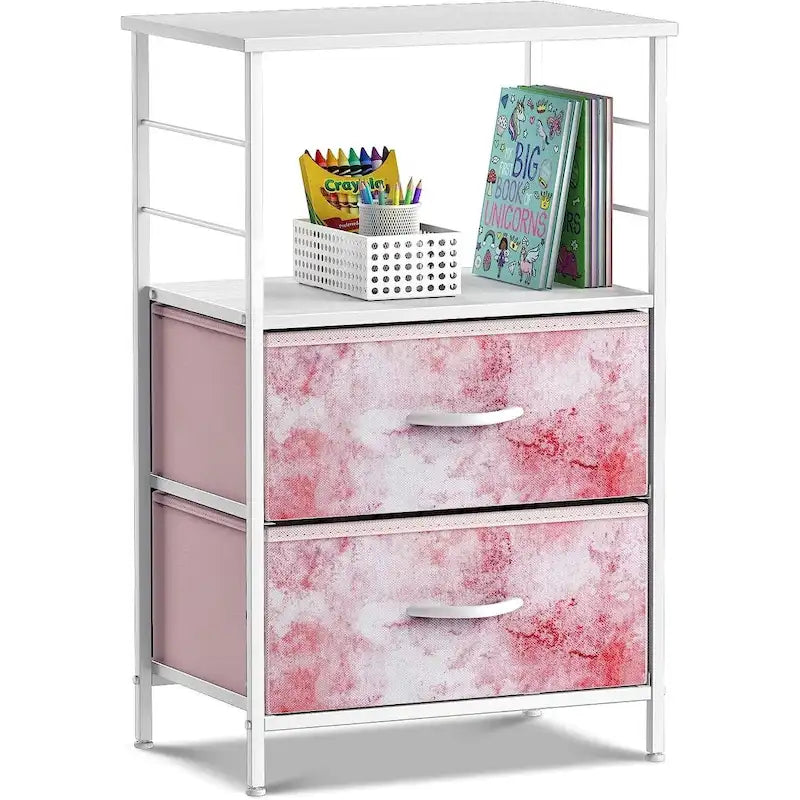 Table de chevet 2 tiroirs avec étagère de rangement - Meuble d'appoint de chambre à coucher