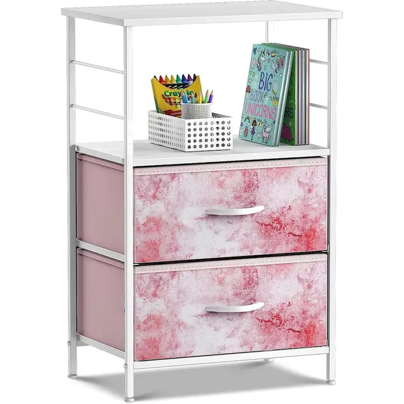 Table de chevet 2 tiroirs avec étagère de rangement - Meuble d'appoint de chambre à coucher