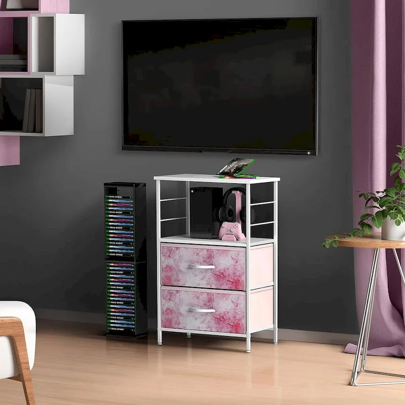 Table de chevet 2 tiroirs avec étagère de rangement - Meuble d'appoint de chambre à coucher