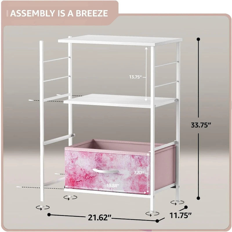 Table de chevet 2 tiroirs avec étagère de rangement - Meuble d'appoint de chambre à coucher
