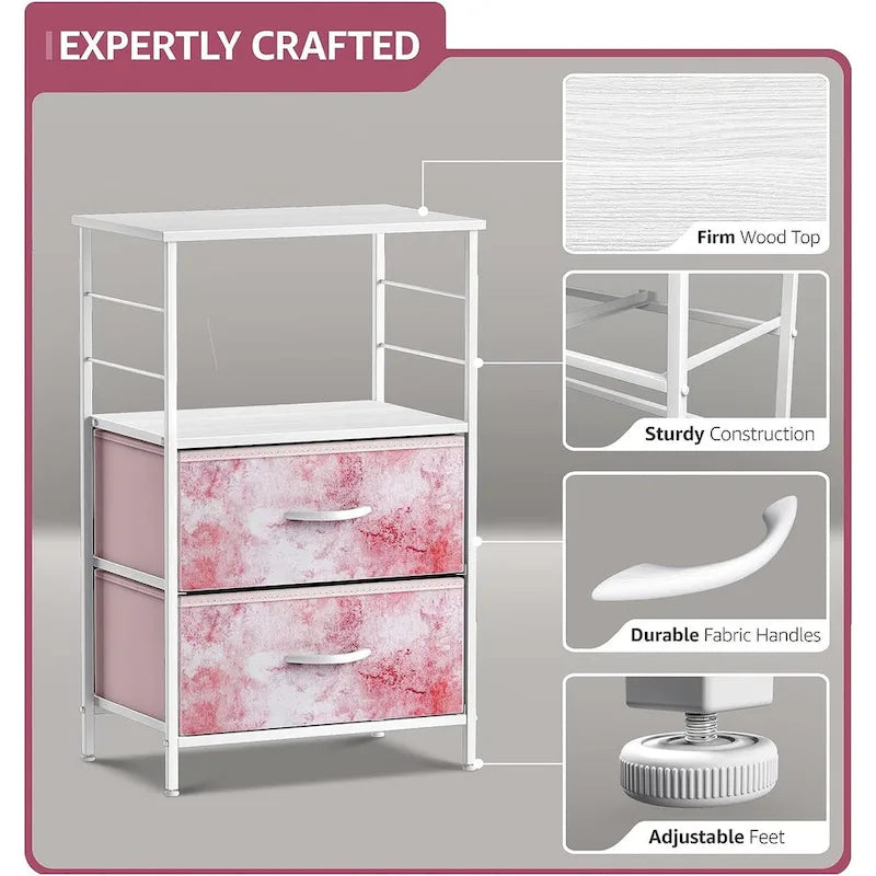 Table de chevet 2 tiroirs avec étagère de rangement - Meuble d'appoint de chambre à coucher