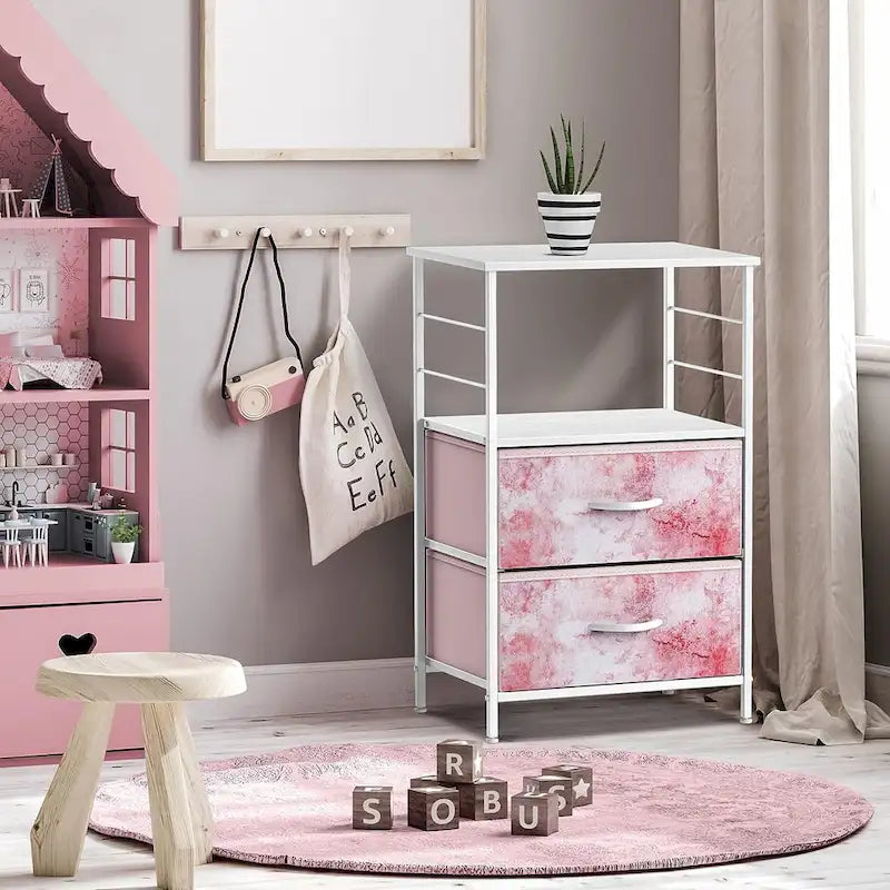 Table de chevet 2 tiroirs avec étagère de rangement - Meuble d'appoint de chambre à coucher