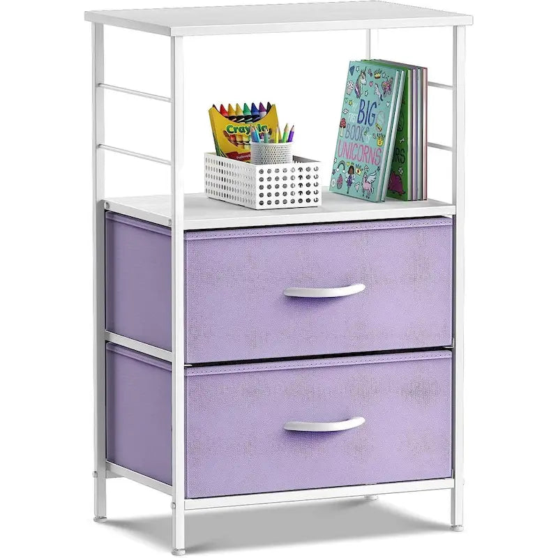 Table de chevet 2 tiroirs avec étagère de rangement - Meuble d'appoint de chambre à coucher