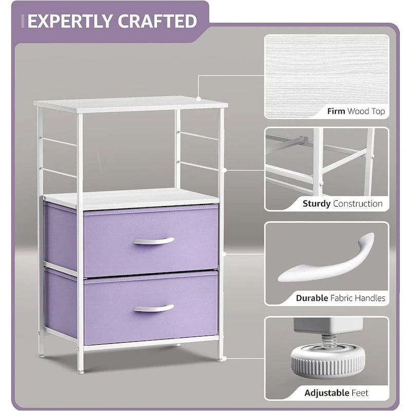 Table de chevet 2 tiroirs avec étagère de rangement - Meuble d'appoint de chambre à coucher