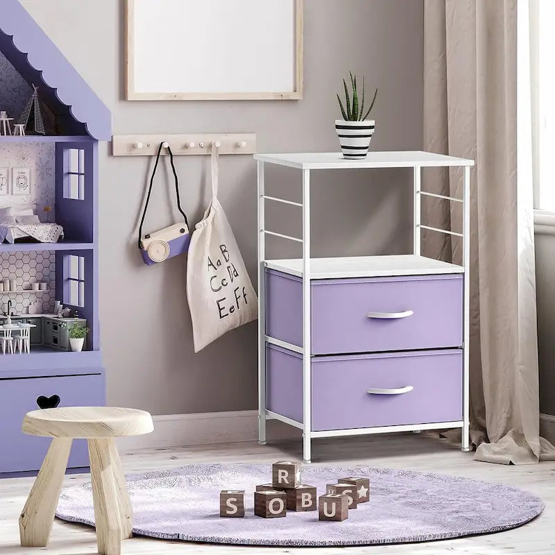 Table de chevet 2 tiroirs avec étagère de rangement - Meuble d'appoint de chambre à coucher