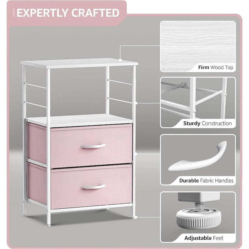 Table de chevet 2 tiroirs avec étagère de rangement - Meuble d'appoint de chambre à coucher