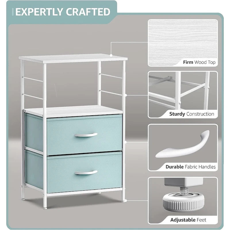 Table de chevet 2 tiroirs avec étagère de rangement - Meuble d'appoint de chambre à coucher